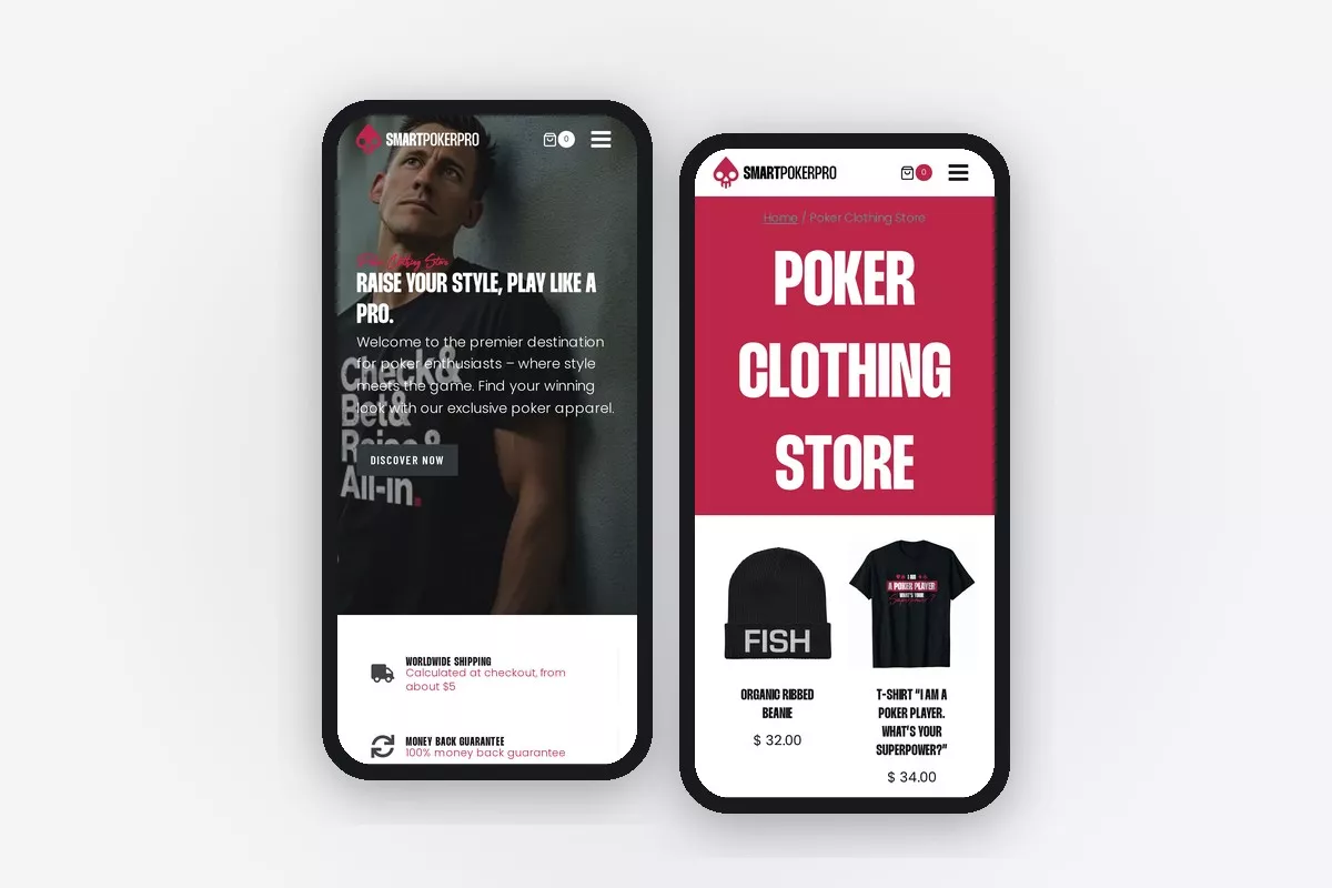 Le site SmartPokerPro sur deux téléphones