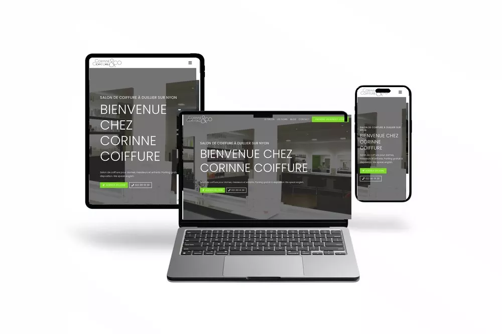 Site Corinne Coiffure sur ordinateur portable, tablette et téléphone
