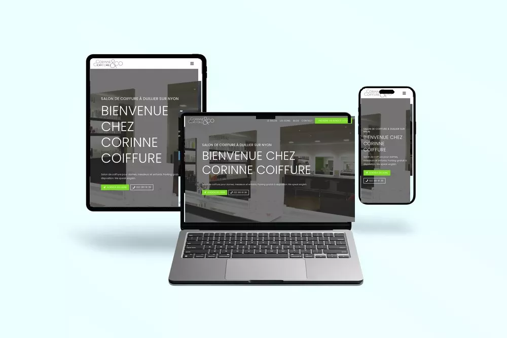 Site Corinne Coiffure sur ordinateur portable, tablette et téléphone
