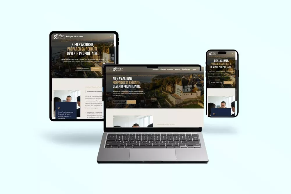 Site Bösiger & Partners sur ordinateur portable, tablette et téléphone