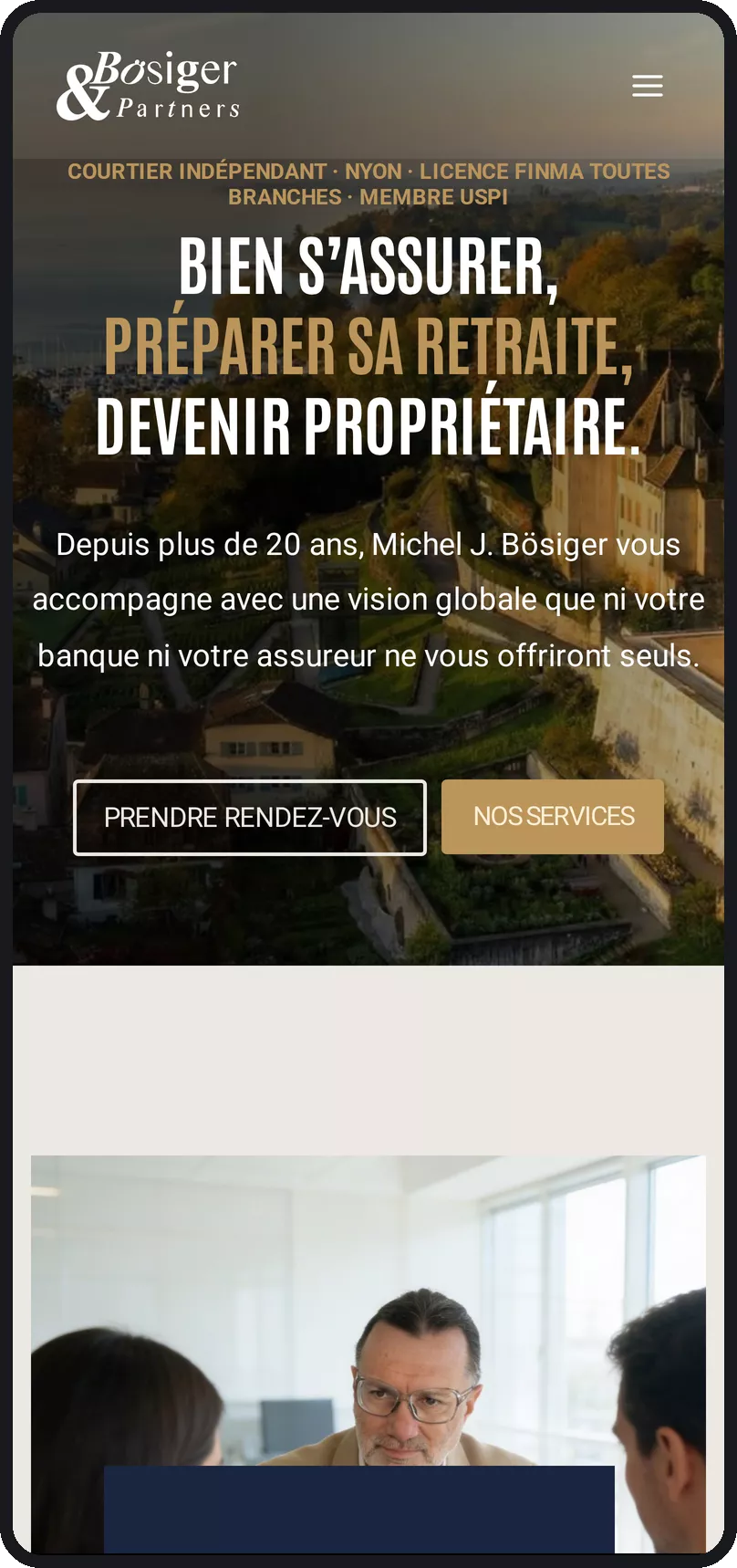 Accueil de Bösiger & Partners sur smartphone