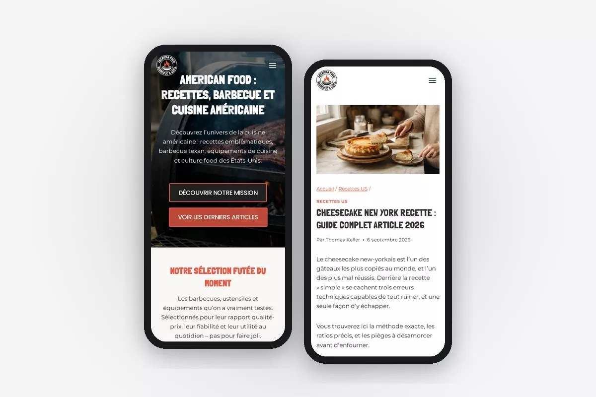 Le site American Food sur deux téléphones