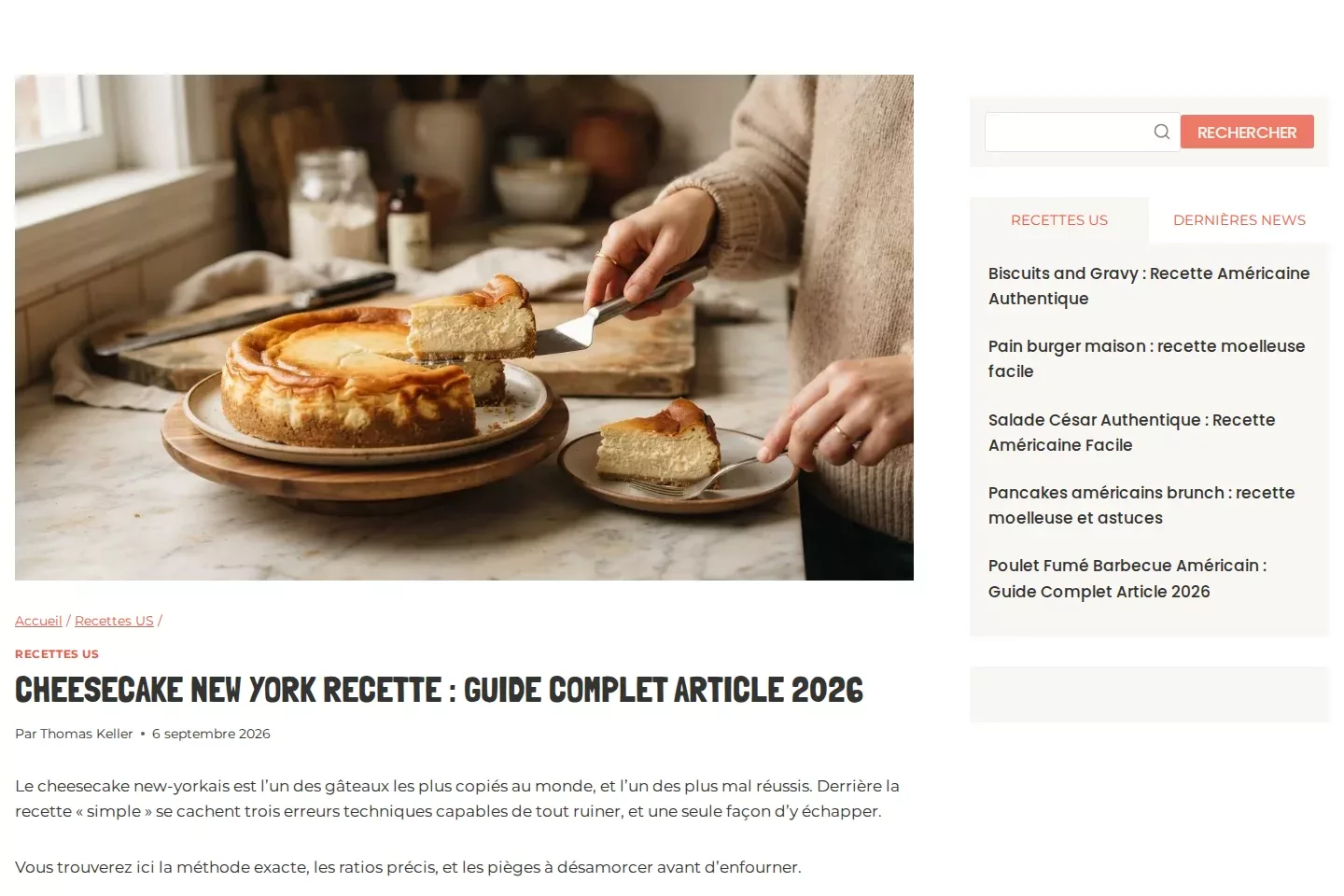 Page intérieure du site American Food