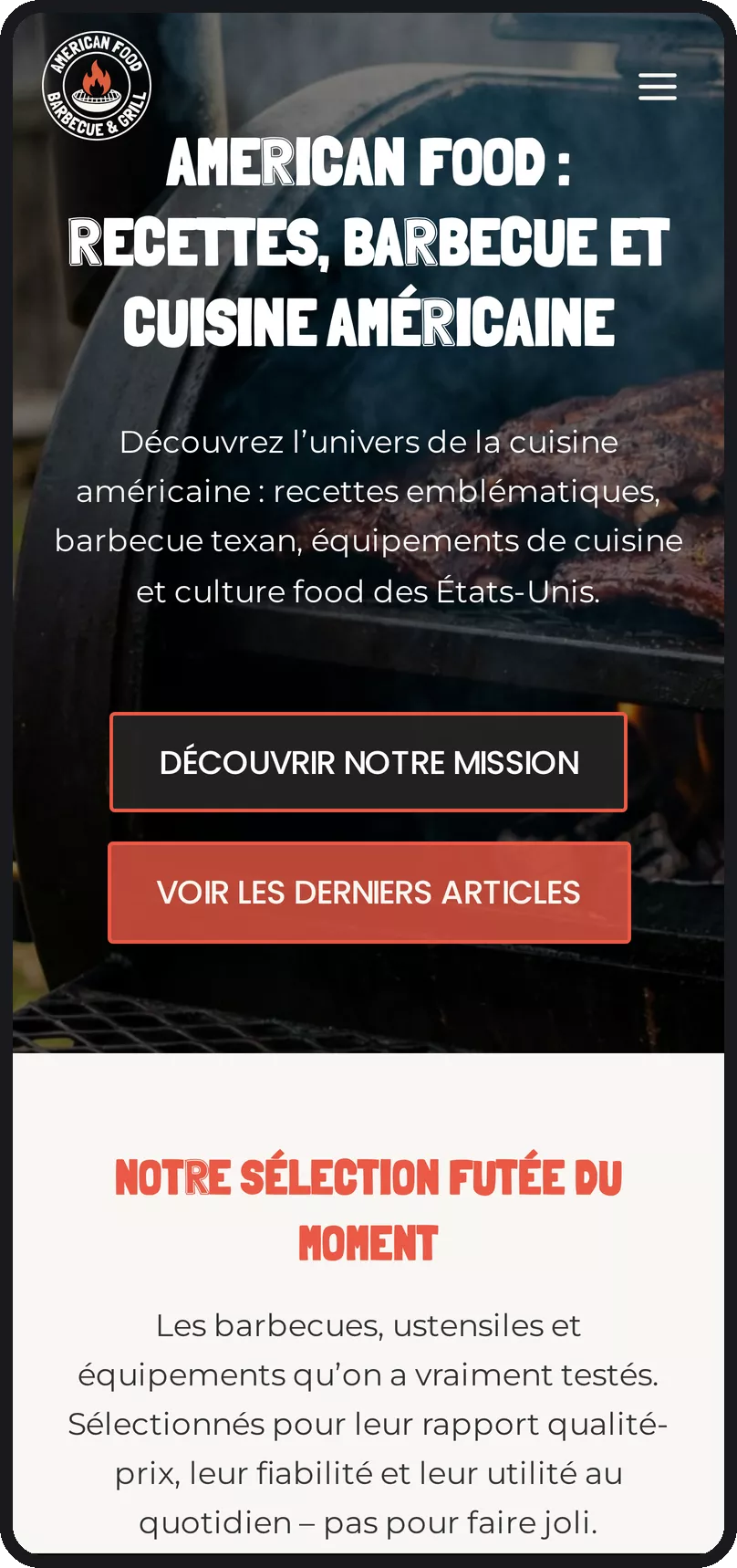 Accueil de American Food sur smartphone
